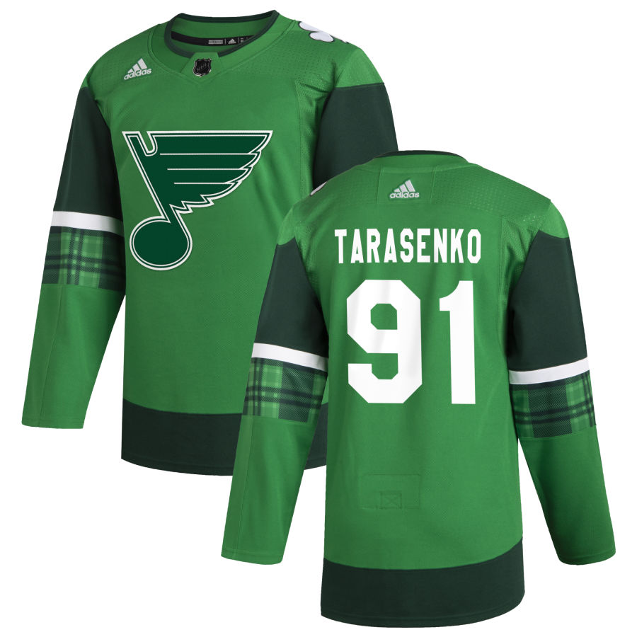 St. Louis Blues #91 Vladimir Tarasenko Men Adidas 2020 St. Patrick Day Stitched NHL Jersey Green